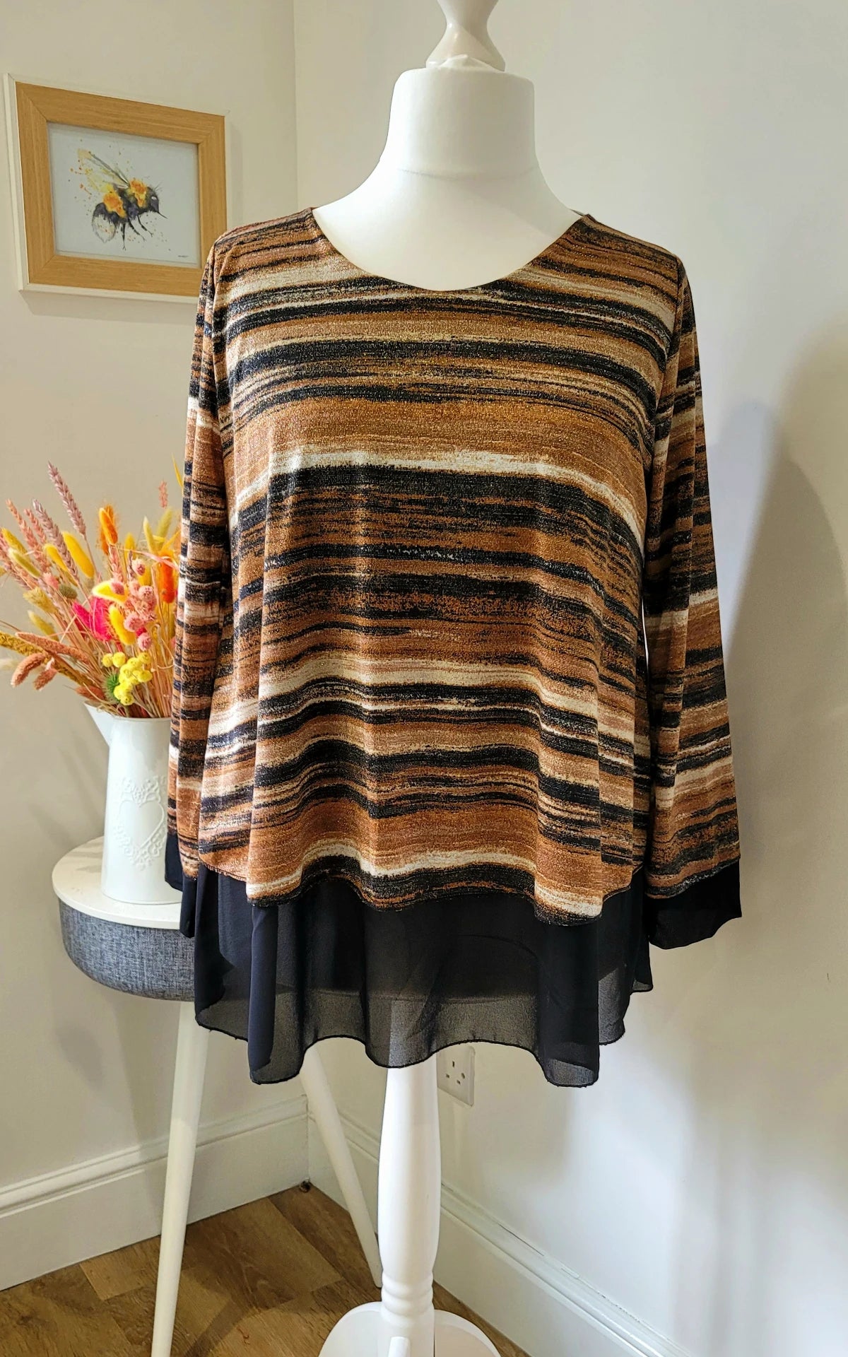 Glitzy Shimmer Stripe Frill Top