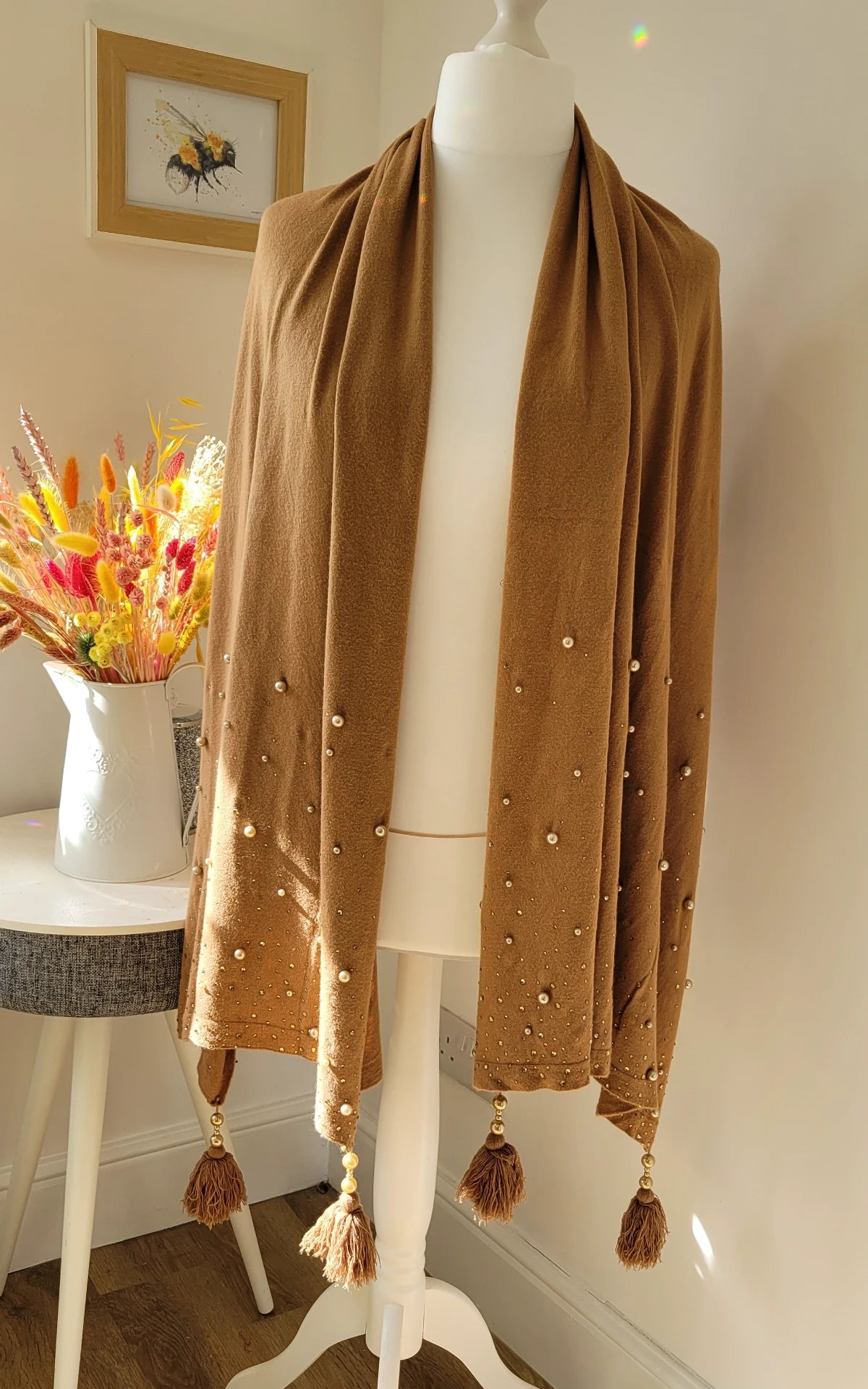 Italian Pearl and Diamanté Tassel Shawl/Scarf