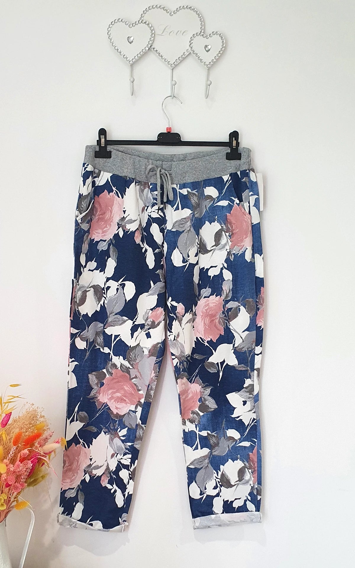 Floral Print Dark Denim Joggers Nictorias Boutique