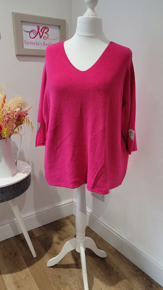 Heart on My Sleeve Jumper Fuschia