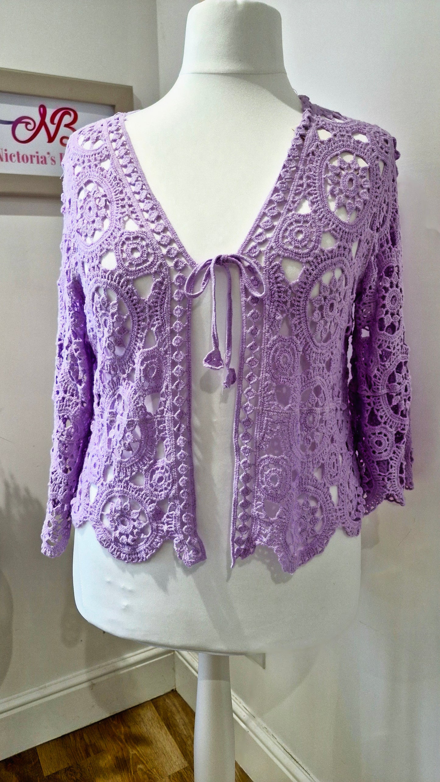 Belle Crochet Lace Shrug Lilac