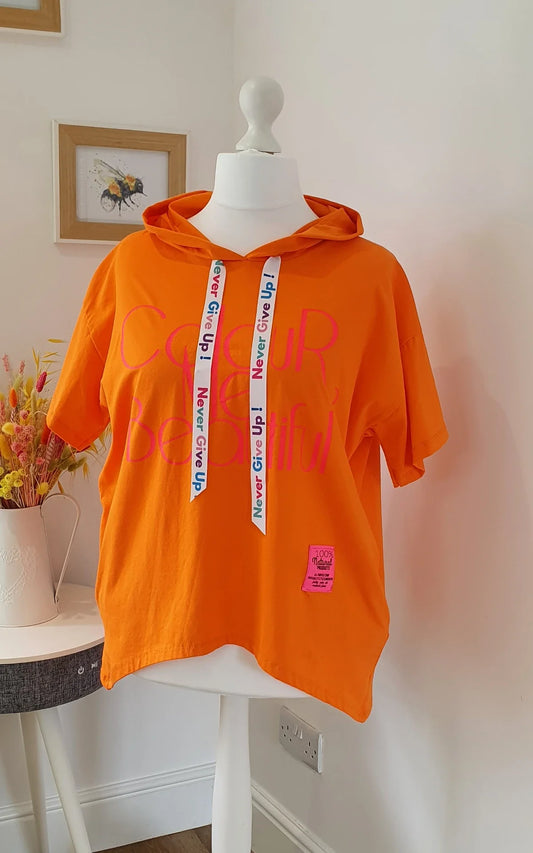 Pink Label Hoodie Top in Vibrant Orange