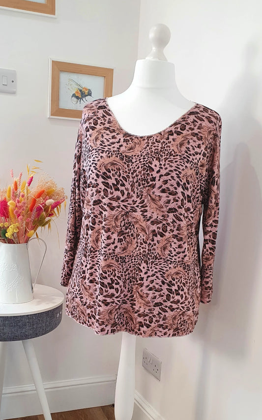 Italian Animal V Neck Fine Knit Top - Pink