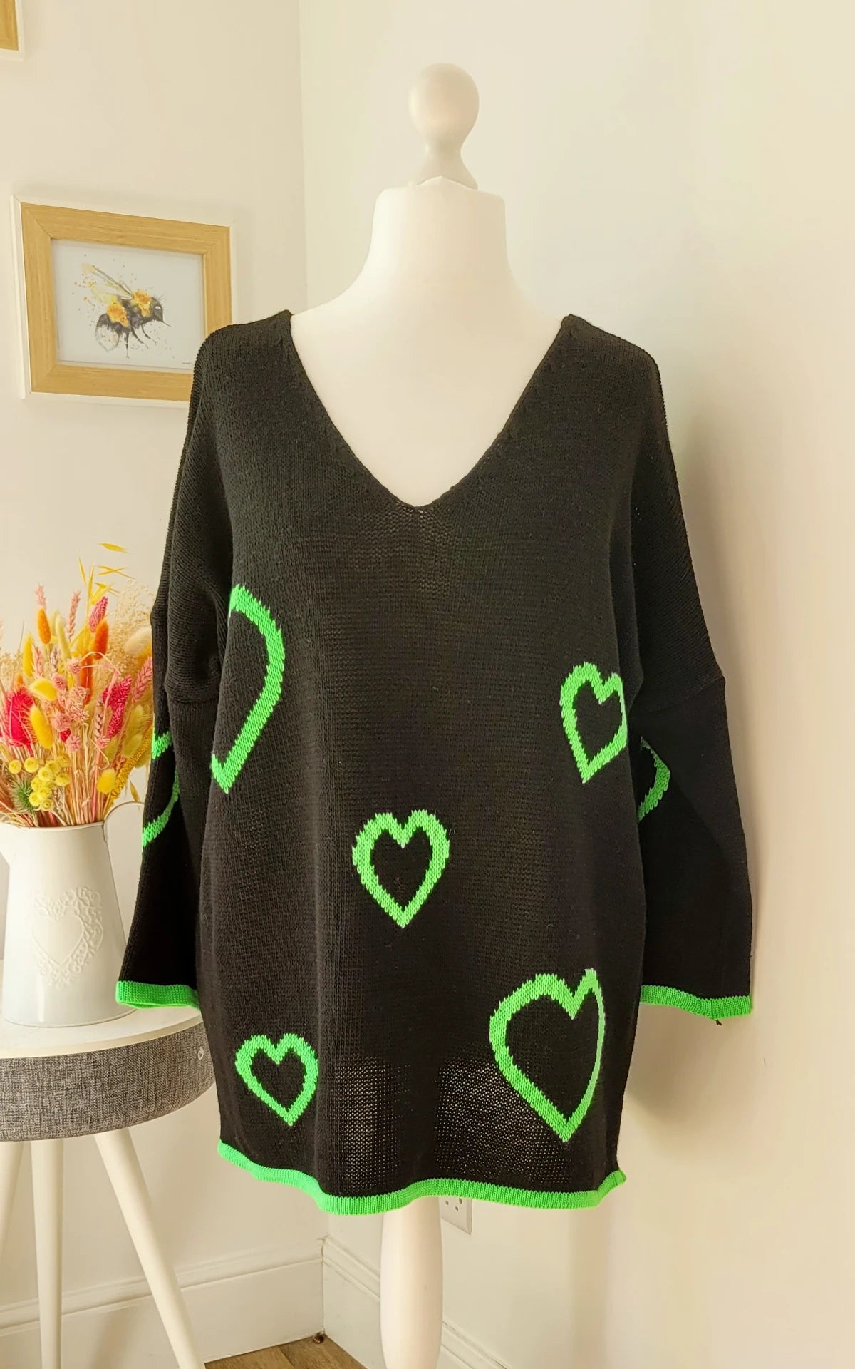 Funky Heart Knit Jumper Black/Lime