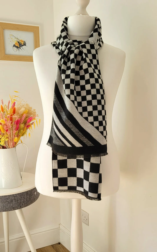 One for the boys! Chequers Black White Scarf