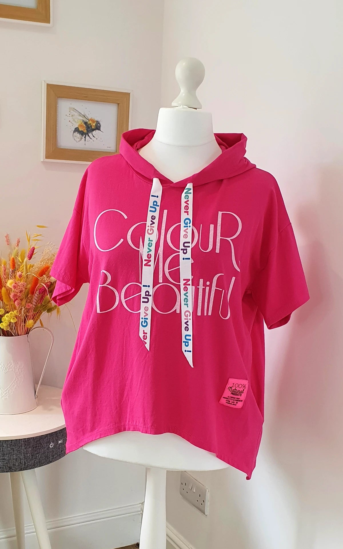 Pink Label Hoodie Top Vibrant Pink