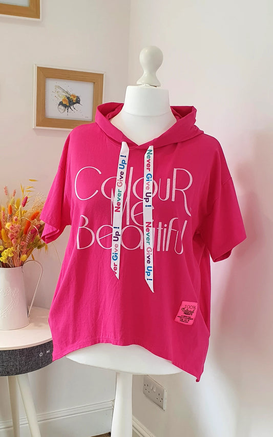 Pink Label Hoodie Top Vibrant Pink