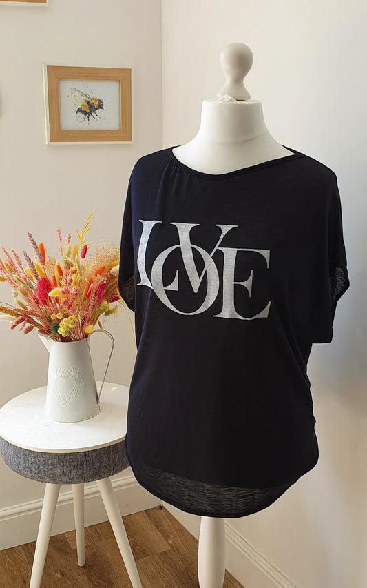 Love Print Black T Shirt