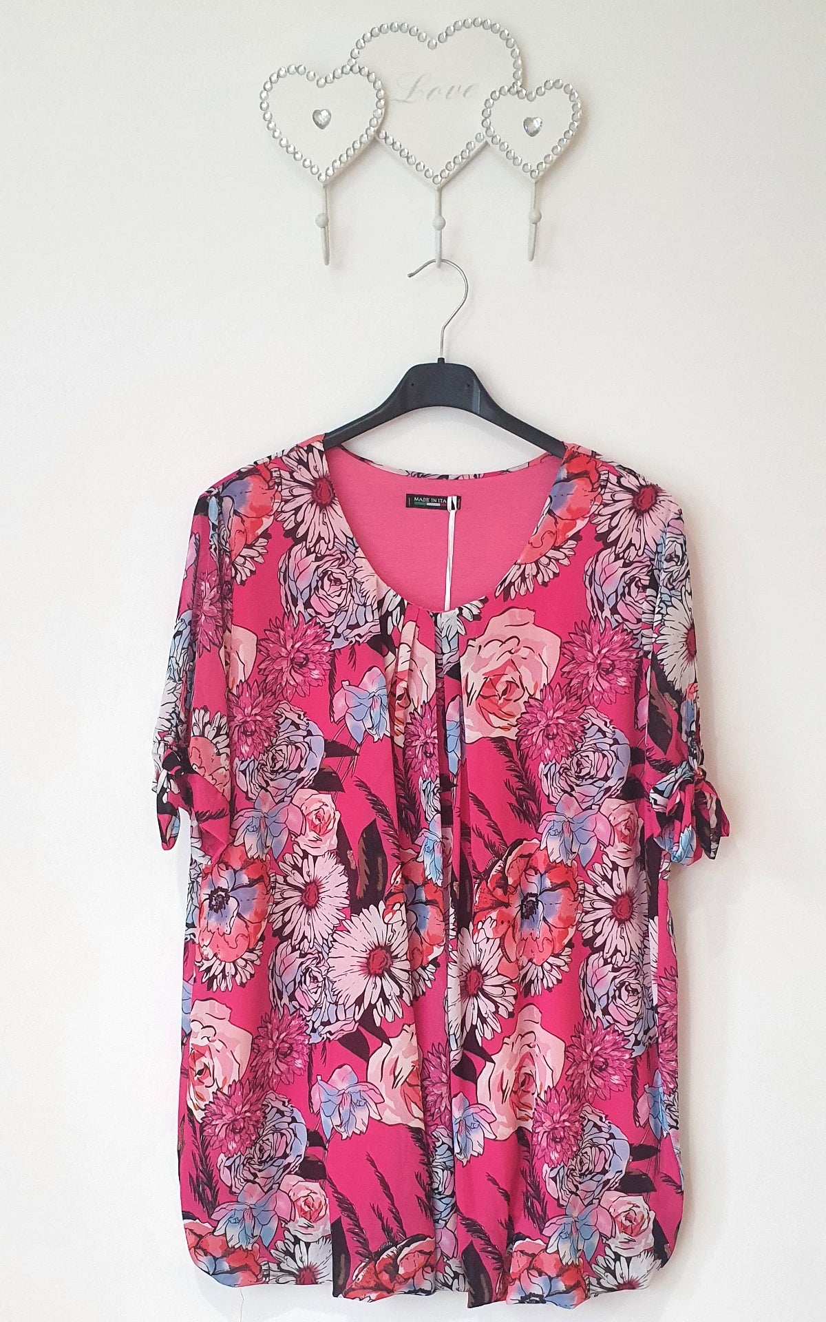 Floral Print Bubble Hem Top Fuschia Pink