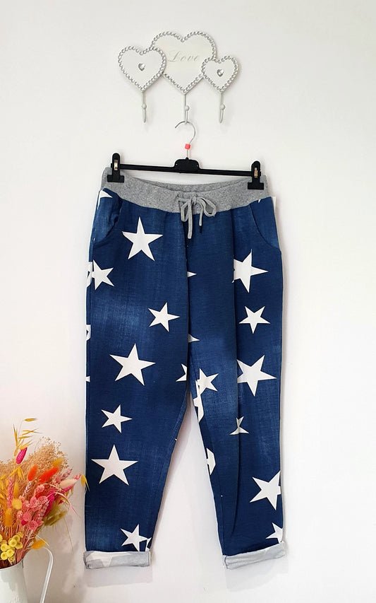 Star Print Dark Denim Joggers