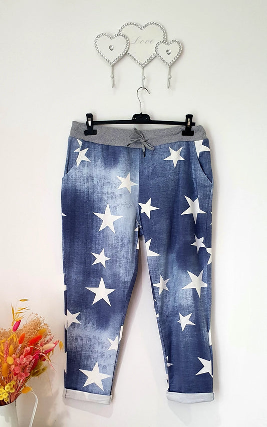 Star Print Light Denim Joggers