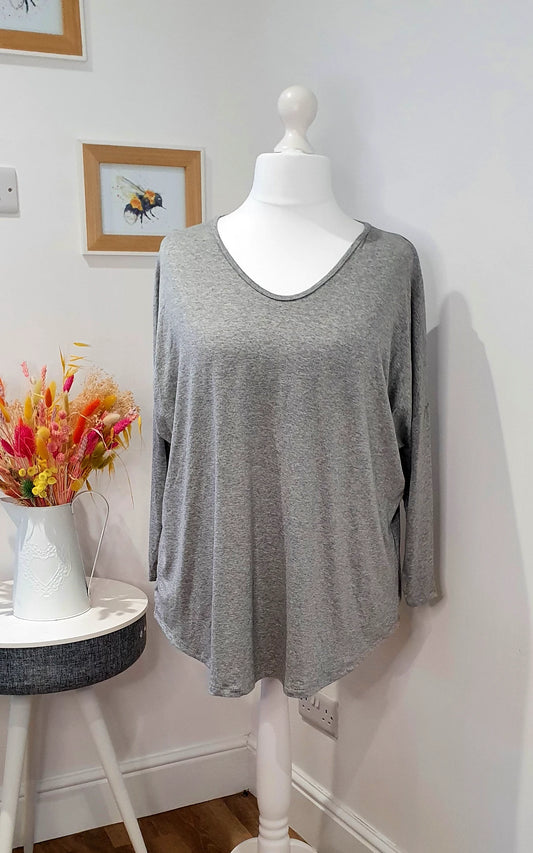 Italian Plain V Neck Top - Light Grey