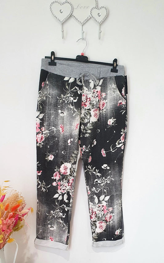 Floral Print Black Joggers