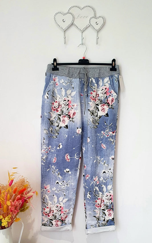 Floral Print Light Denim Joggers