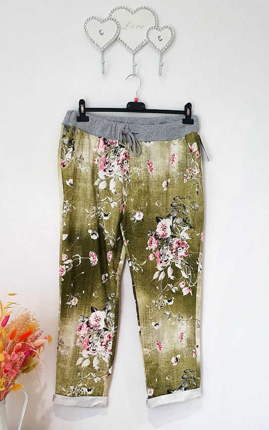 Floral Print Olive Joggers